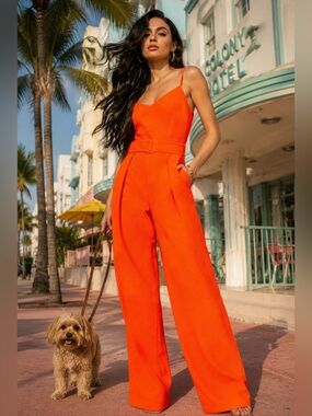 Black Halo Designer Wide-Leg Belted Jumpsuit